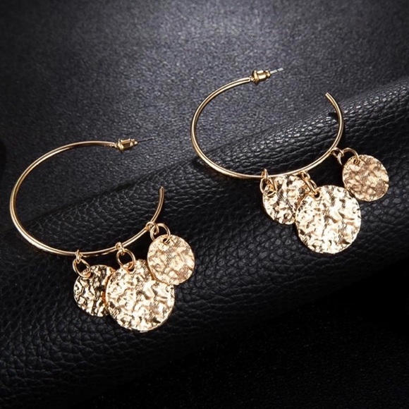 Jewelry - Gold 3/4 Hoops w/3 Dangling Discs Earrings